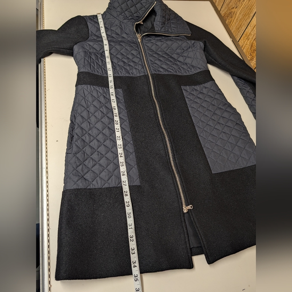 SUNO sz. 4 100% Wool 100% Silk Lined Coat Black Quilted Mixed Media Zip Front - Picture 12 of 13